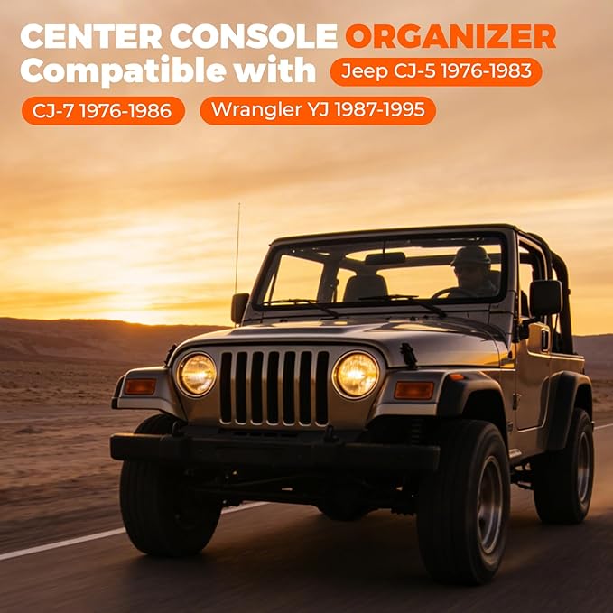 Center Console Between Seat Organizer for Minivans,SUVs,Compatible with Jeep CJ-5 1976-1983, CJ-7 1976-1986,Wrangler YJ 1987-1995, Console Organizer Storage Box with Cup Holders,phone storage,drawers