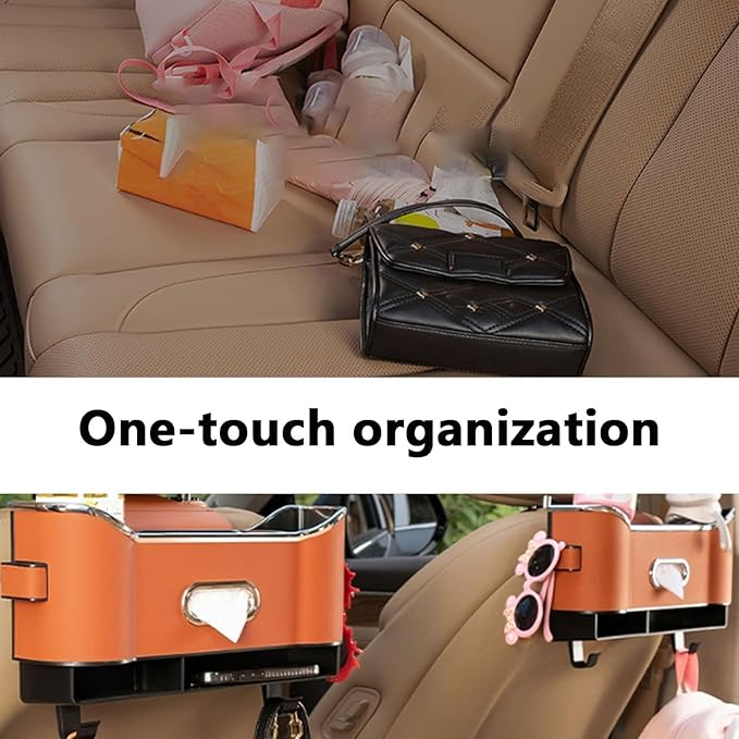 Multifunctional Car Seat Back Storage Box, Multifunctional Car Logo Seat Back Storage Box, Universal back seat car organizer, Car Tissue Organizer Back Seat with 2 Drink Cup Holder (Black)