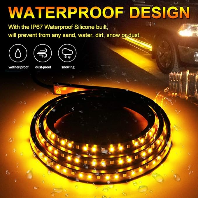 Truck LED Running Board Lights Amber Side Marker Kit, White Courtesy Lights Extended Crew Cab 2pc 48Inch 144 Led Bar Bed Light Switchback Underglow Strip for Pickup Trucks SUV Car Work (48Inch Board)
