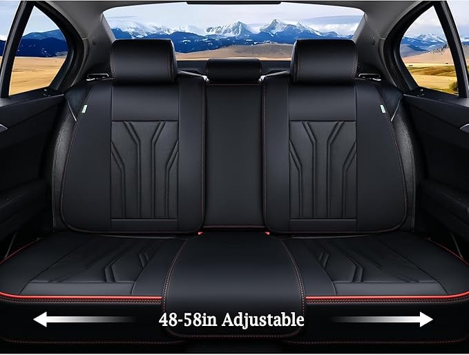 FLORICH Leather Seat Covers Full Set Car Seat Protectors 5 Seats Automotive Seat Covers Universal Fit for Most Cars Trucks SUV-Black&Red Line