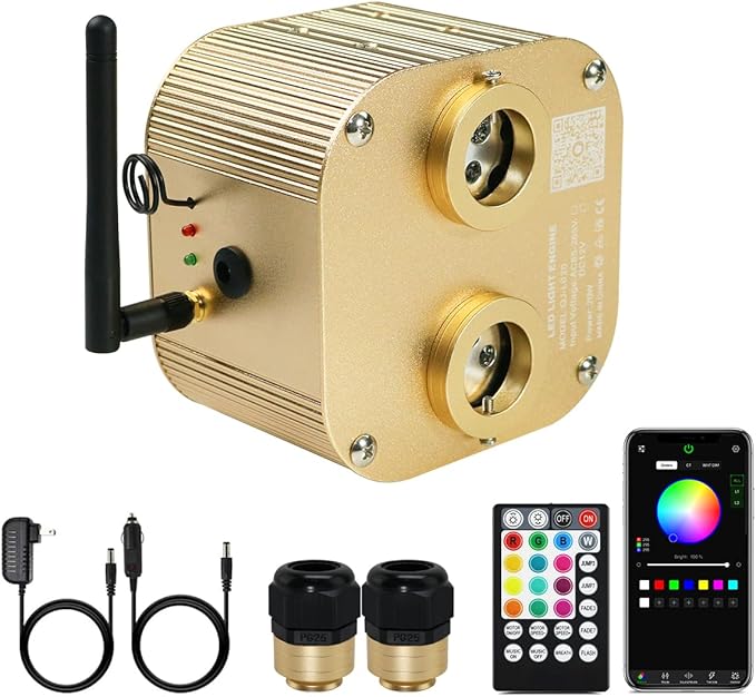 AMKI Dual Port 20W Twinkle Sound Mode RGBW Light Source Engine Driver Remote/APP Control Starlight Box Motor for Fiber Optic Star Ceiling Light Kit
