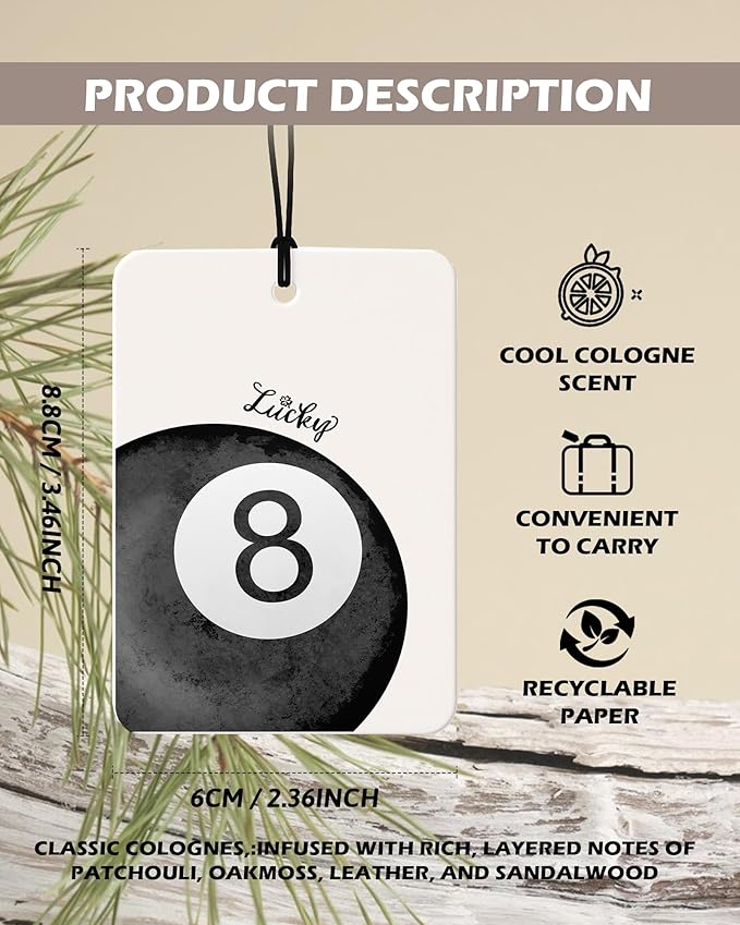 Retro Black Girly Cologne Car Air Freshener 4 Pcs, Trendy Cute Lucky 8 Ball Poker Ticket Hanging Air Freshener for Cars Bathroom Dorm Books Decor, Vintage Accessories Gifts for Women Girls