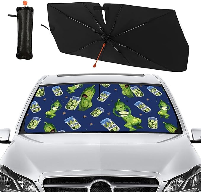 Socira Funny Pickle Car Windshield Sun Shade Umbrella Foldable Sunshade for Front Window Auto Windshield Sunshade Covers Pickle Gifts for Men Car Accessories Protect from Sun Rays Heat 57'' X 30''