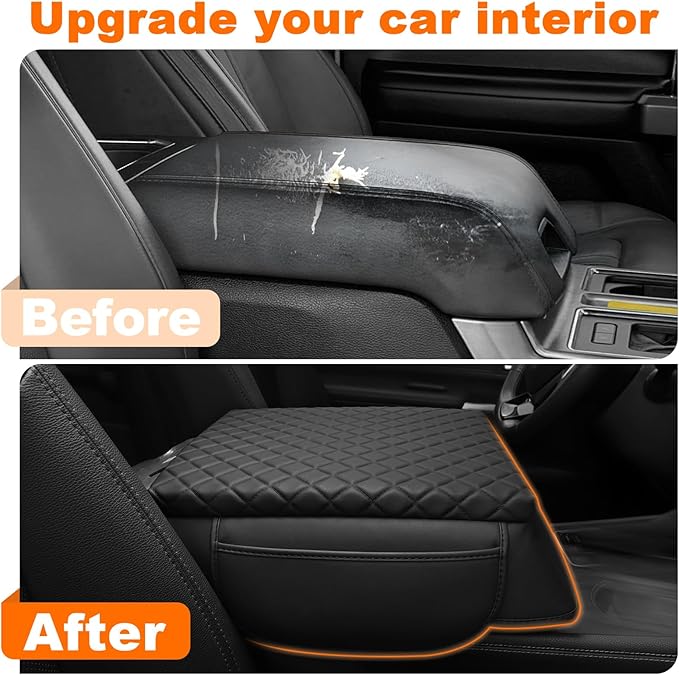 Center Console Armrest Cover for 2015-2020 F150, 2017-2022 F250 F350 F450, 2018-2024 Expedition Accessories Arm Rest Pad Console Lid Protector Cushion Black (Bucket Seat Only)