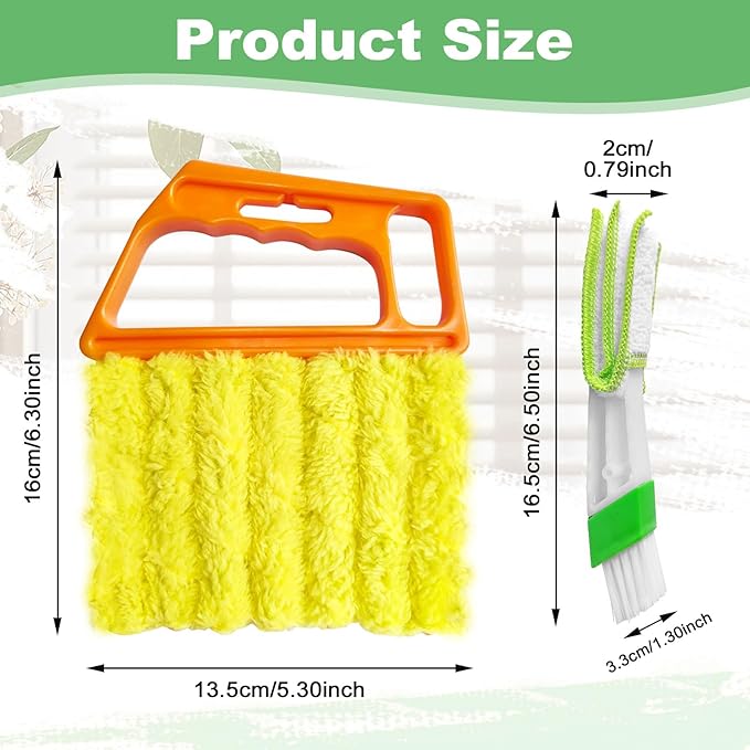 4Pcs Blind Cleaner Duster Tool Set with 7-Finger & 3-Finger Brushes，Washable Multi-Surface Dusting Kit for Wood Blinds, Venetian Blinds, AC Vents, Car Vents, Shutters & Fans (Yellow+Green)