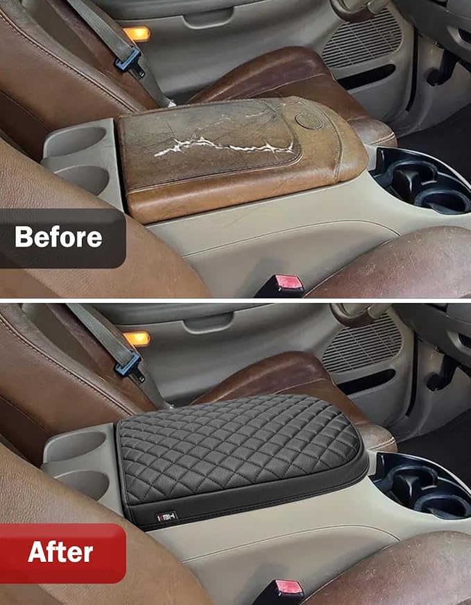Center Console Armrest Cover for 2001 2002 2003 F150 King Ranch, Crew Cab XLT, Lariat, Vinyl Leather, Arm Rest Lid Protector Cushion Pad, Anti-scratch, Black (Fits Bucket Seat Console Only)