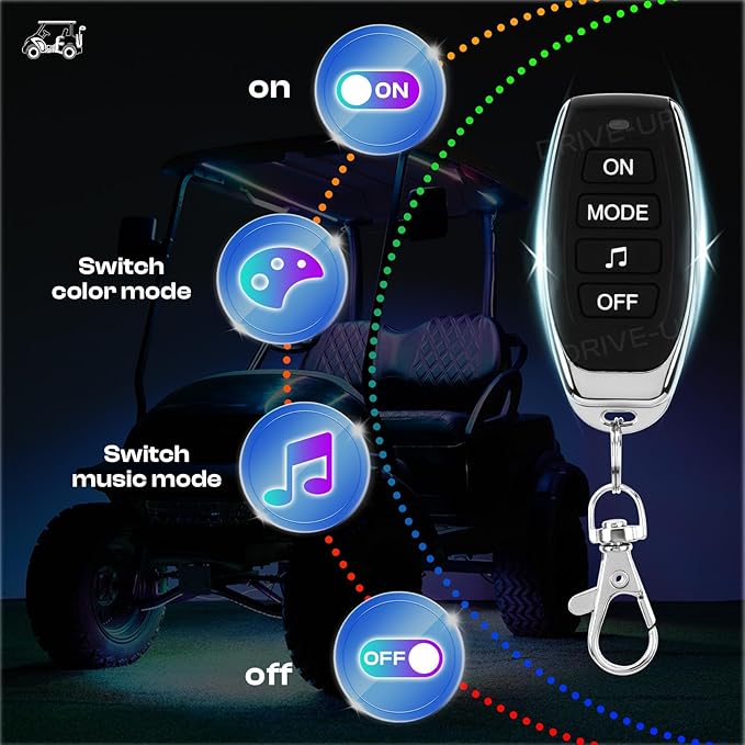 Drive-up 6 Pcs Golf Cart Underglow LED Light Strip Set with Canopy Lights, 12-85V Underbody Glow Neon Lighting Fit Yamaha, EZGO, Club Car Golf Carts with 28 Modes, Wireless Remote Control, Music Sync
