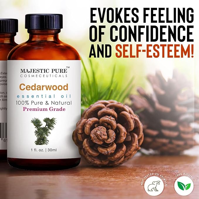 Majestic Pure Essential Oil with Glass Dropper - 100% Pure and Natural - Essential Oils for Diffuser, Aromatherapy, Soap and Candle Making, Cedarwood Essential Oil, Cedarwood Oil, 1 Fl Oz