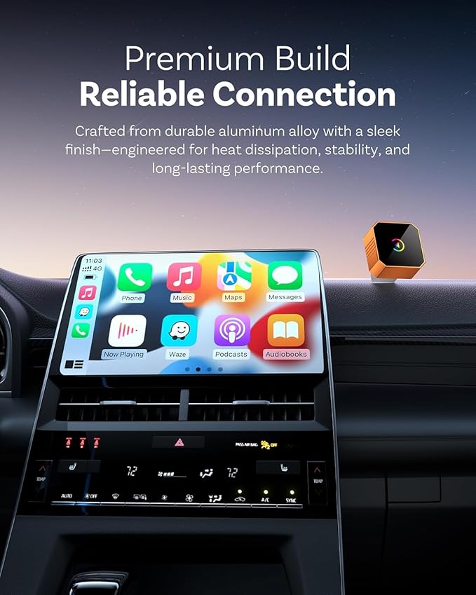 2026 Wireless CarPlay Adapter for iPhone ＆ Android Auto Mini Wired to Wireless Apple Car Play Adapter Plug & Play Compatible for iPhone iOS 10+ Android 11+ with After 2016 Cars