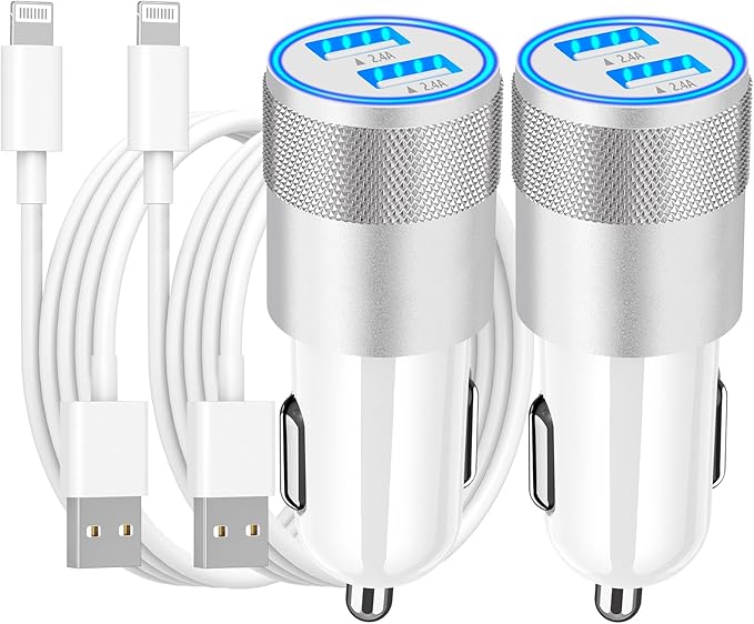 [Apple MFi Certified] iPhone Fast Car Charger, Braveridge 2Pack 4.8A Dual USB Car Power Cigarette Lighter USB Car Carplay Charger Adapter with Lightning Cable for iPhone 14 13 12 11 Pro XS XR X 8 iPad
