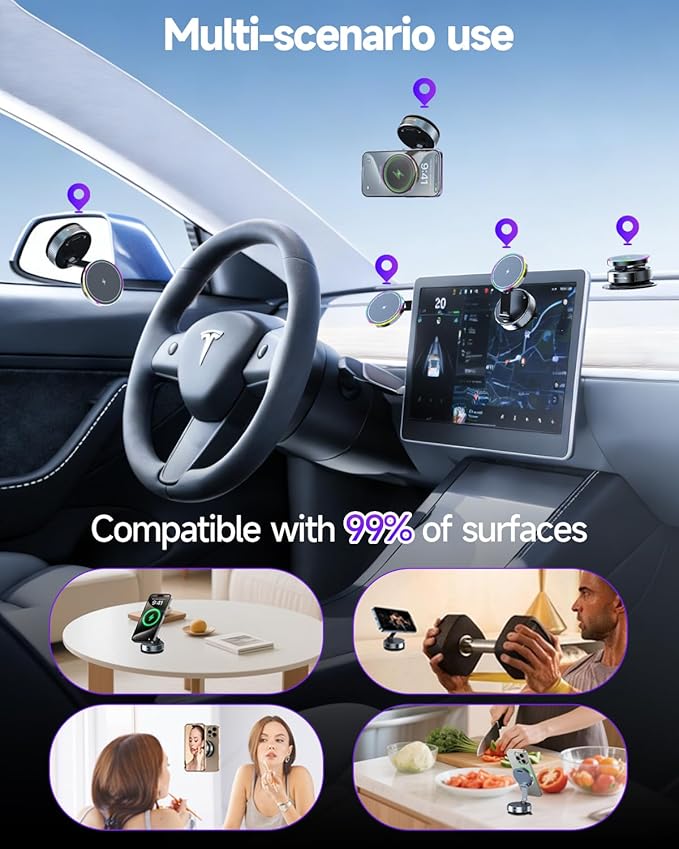 for Magsafe Car Mount Charger, 15W Fast Charging Wireless Car Charger [120LBS Suction &3800gf Magnet] 780° Adjustable, Vacuum Magnetic Phone Holder for Your Car for iPhone & Android, Metal Stand Rotor