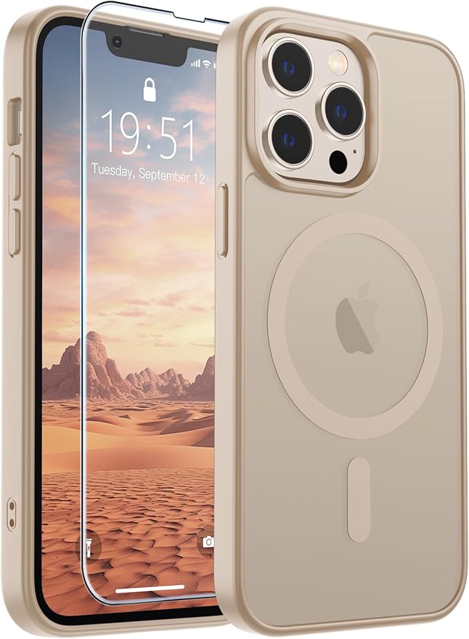 SUPFINE Magnetic for iPhone 13 Pro Case(Compatible with MagSafe)(Military Grade Drop Protection) Slim Translucent Matte Shockproof with Anti-Fingerprint Phone Case,Desert Gold