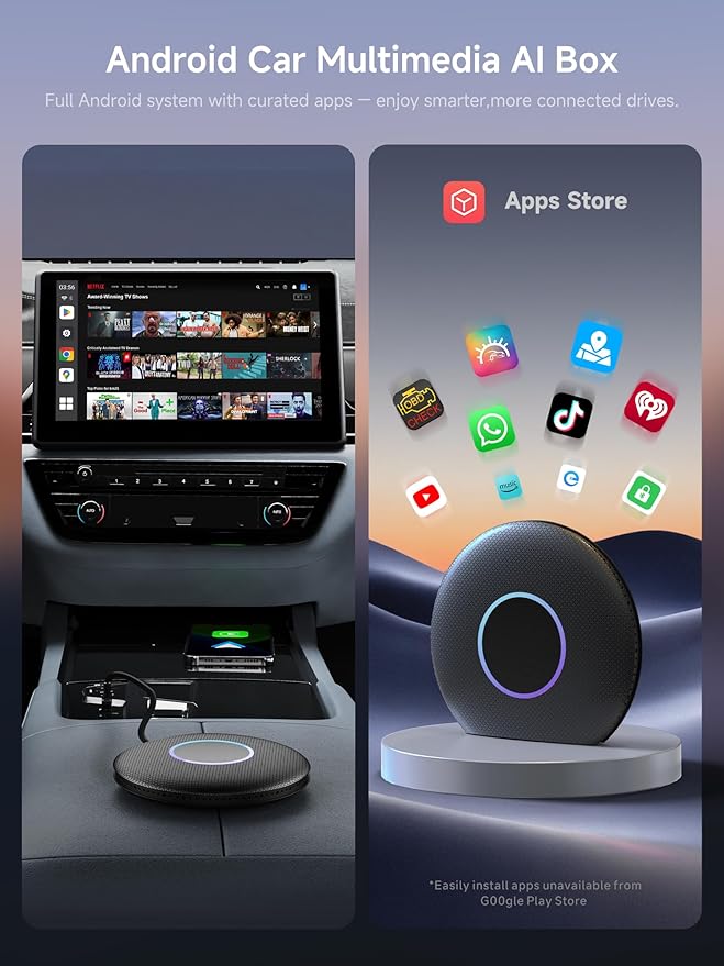 Magic Box CarPlay & Wireless Android Auto Adapter, Full Android OS, Built-in 4G LTE, AI Box Adapter, Plug & Play, Drivechat with AI Skills, WiFi, Bluetooth, Fits for OEM Wired CarPlay Cars