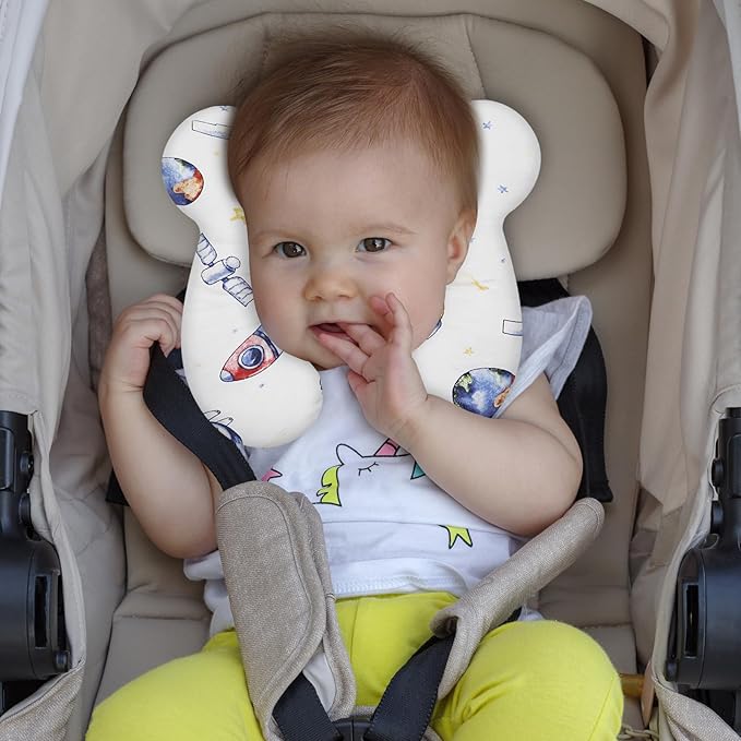 Baby Travel Pillow, Upgrade U-Shape Infant Pillow for Car Seat Pushchair and Stroller, Soft Comfortable Sleep Cushion for Kids Newborn and Toddler -Space White