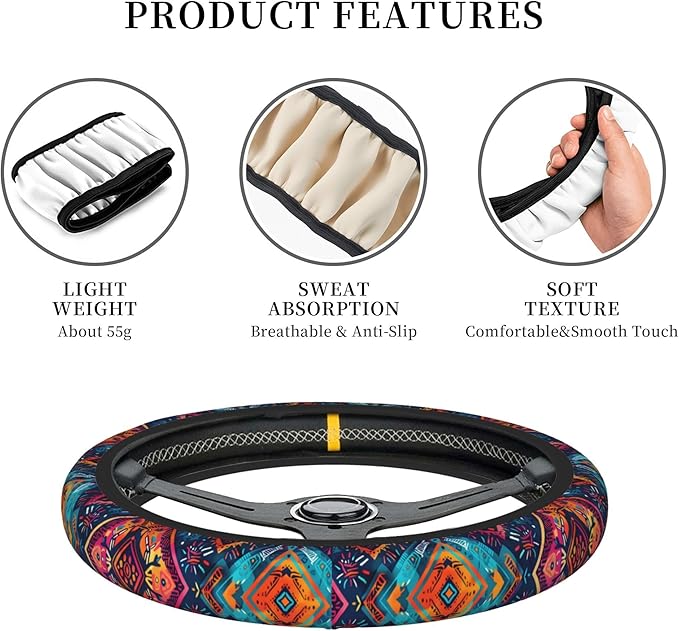 Car Steering Wheel Cover,Dark Boho Universal Non Slip Wheel Protector 15 Inch Elastic Car Accessories for Men Women