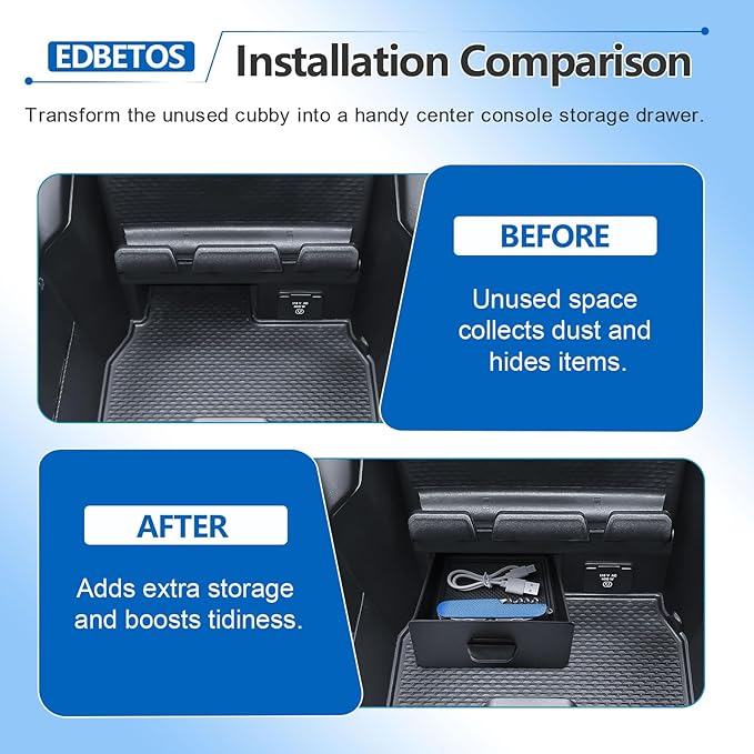 EDBETOS Storage Drawer Tray Compatible with 2019–2026 Dodge RAM 1500 2500 3500 Center Console Storage Drawer Accessories, Removable Cubby Organizer Box Insert Tray (Only Fits Models with Cubby)