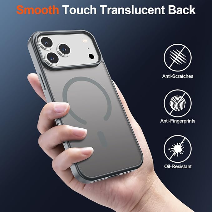 SUPFINE Magnetic for iPhone 17 Pro Max Case (Compatible with MagSafe)(Military Grade Drop Protection) Translucent Matte Shockproof with Anti-Fingerprint Phone Cover,Gray