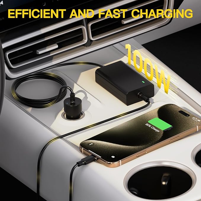 100W USB-C Laptop Car Charger for Dell Latitude/XPS/Precision,MacBook Pro/Air,HP Spectre/Elitebook,for Lenovo ThinkPad/Yoga/IdeaPad,Acer Chromebook/Swift,Google,for Samsung,Zenbook,Car Laptop Charger