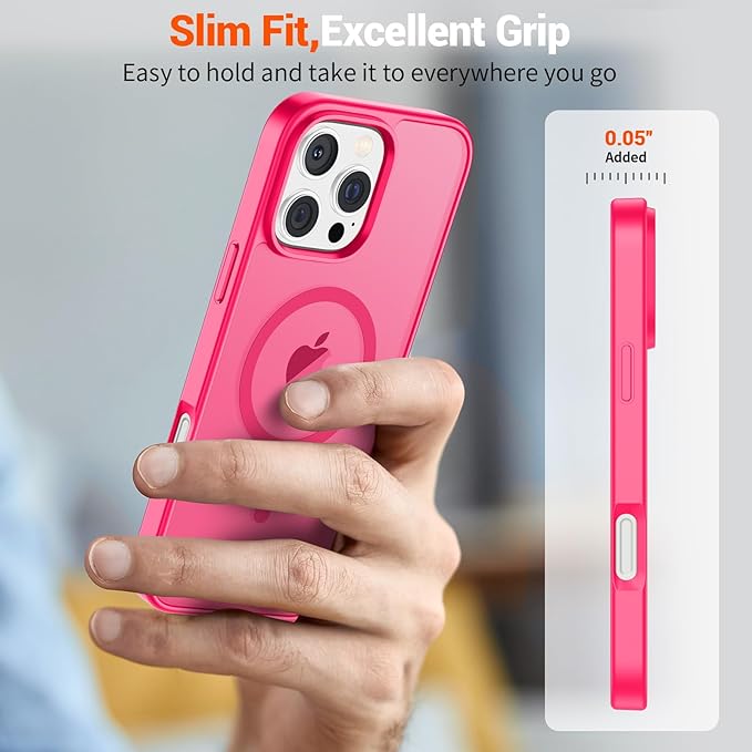 SUPFINE Magnetic for iPhone 16 Pro Max Case (Compatible with MagSafe) (Military Grade Drop Protection) Slim Translucent Matte Shockproof with Anti-Fingerprint Phone Case, Hot Pink
