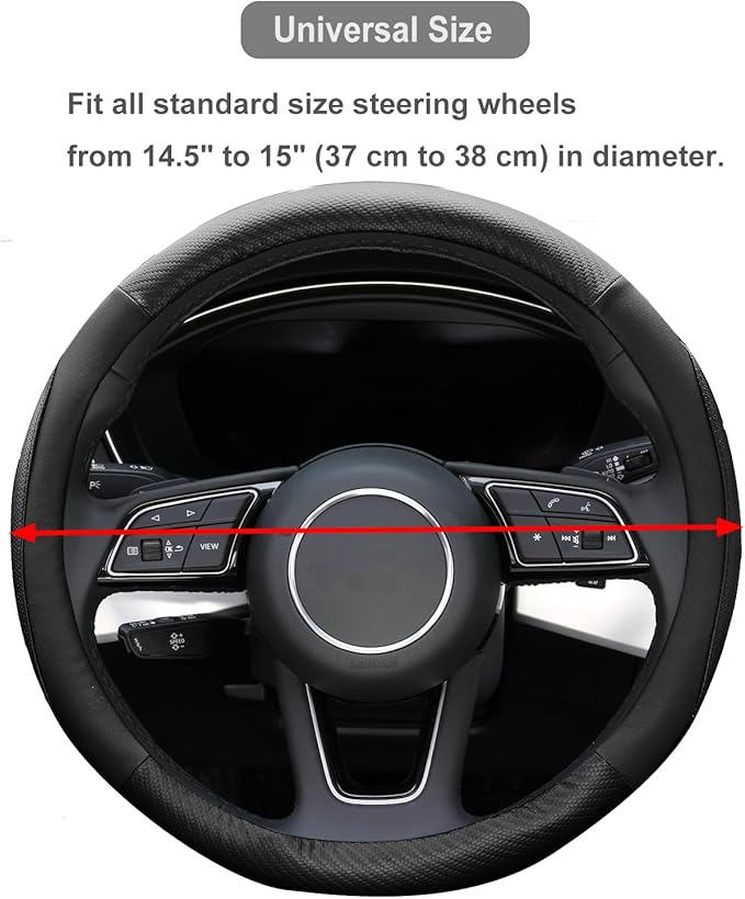 Car Steering Wheel Cover, Soft Microfiber Leather, Breathable Anti-Slip, Universal Fit 15 Inch for Cars, SUVs, Vehicles, Sedans, Trucks, Vans -Black