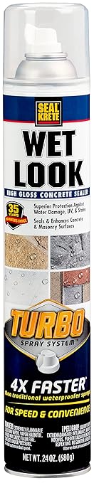 Rust-Oleum Seal-Krete 357925 Wet Look Turbo Concrete Sealer Spray, 24 oz, High Gloss Clear, (Pack of 1)