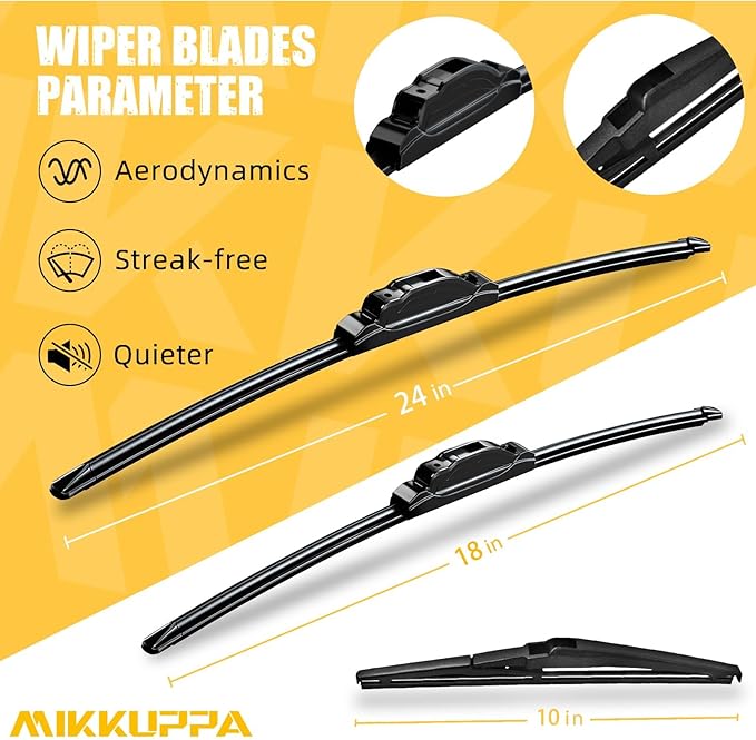 MIKKUPPA 24"+18"+10" Windshield Wiper Blades Replacement for 2018-2023 Jeep Compass, Front & Rear Wiper Blades Set, Durable Stable Quiet All Season (Pack of 3)