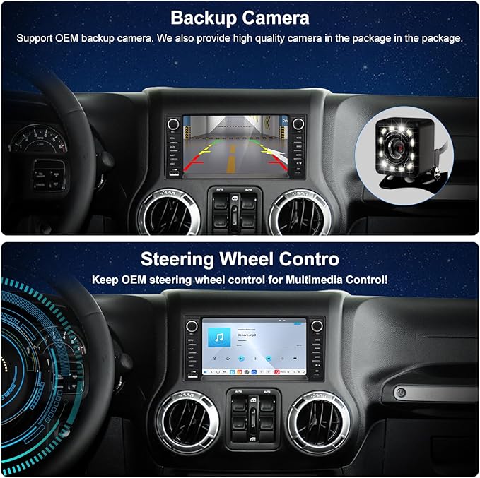 4G LTE QLED Radio for Jeep Wrangler 2007-2018 Chrysler Dodge Ram 1500,Touch Screen 8core Stereo Upgrade,Wireless carplay & Android Auto,Fast Charge,Free Backup Camera