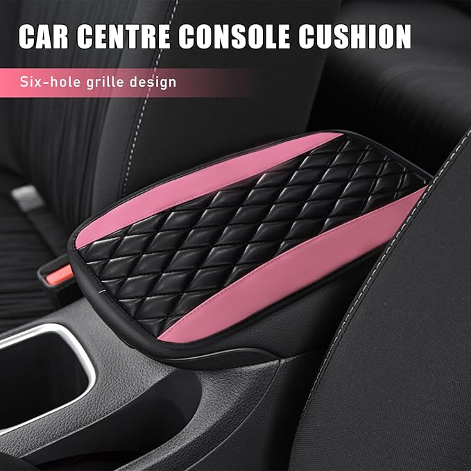 Car Center Console Cushion Pad, PU Leather Waterproof Auto Armrest Box Cover Protector, Comfortable Armrest Seat Box Cover Mat, Universal Car Accessories for SUV Truck (Pink)