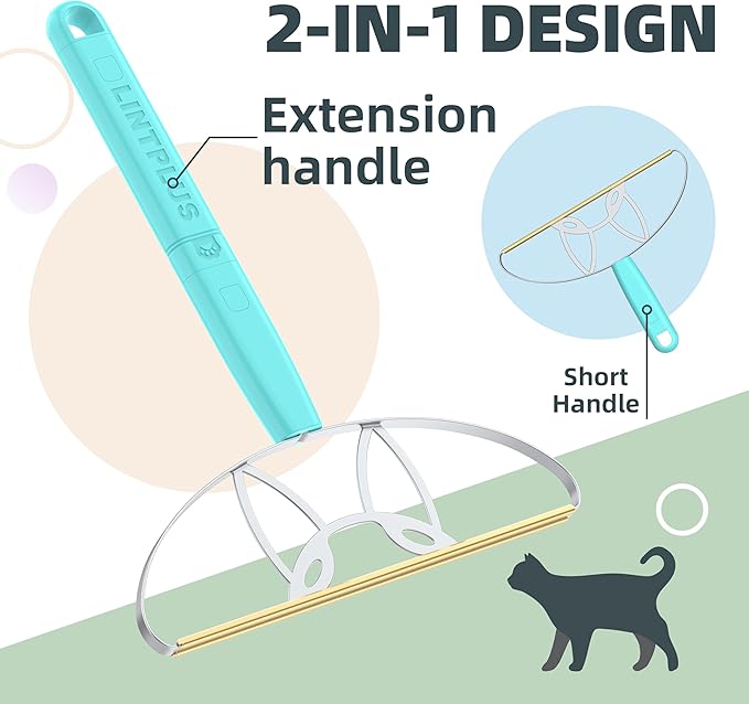 MAX LINTPLUS Pet Hair Remover – 2X Larger Cleaning Head, Adjustable 2-in-1 Handle (Extended & Compact Modes), Effortless Fur Removal from Carpets, Furniture, Bedding & Upholstery