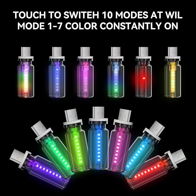 4 PCS USB Night Light, Touch Dimmable Mini USB LED Car Interior Ambient Lights, Portable Plug-in Glass Bottle Night Lamp for Car, Tent, Desk, Bedside (2RGB&1Red&1Blue)