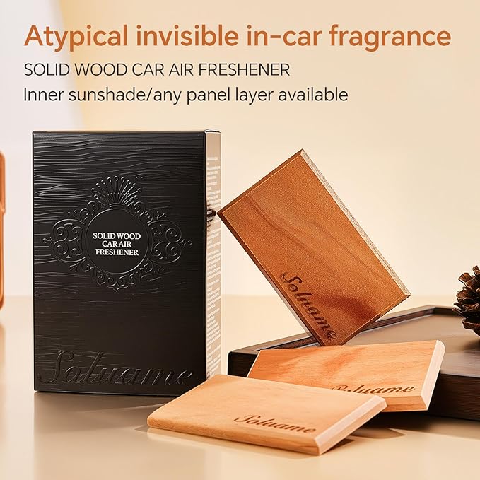 Car Air Freshener, Natural Wood Air Freshener Long Lasting, Car Air Freshener Diffuser with Metal Clip, Car Odor Eliminator, Magnetic Auto Accessories Amber