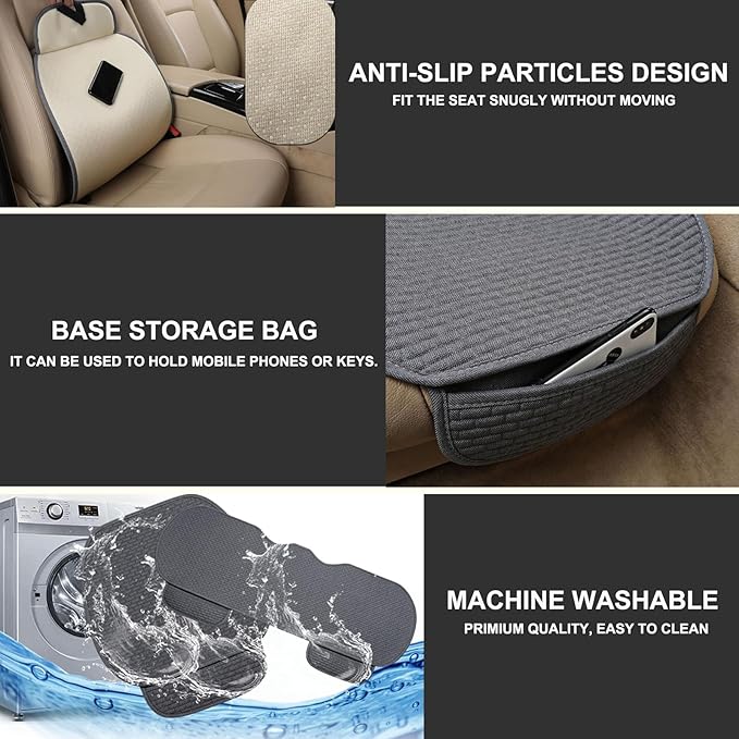 3PCS Car Seat Covers Cushion Pad Breathable Anti Slip Auto Seat Protector Pad with Storage Pocket Universal fit for Most Automotive, Truck, SUV, and Van