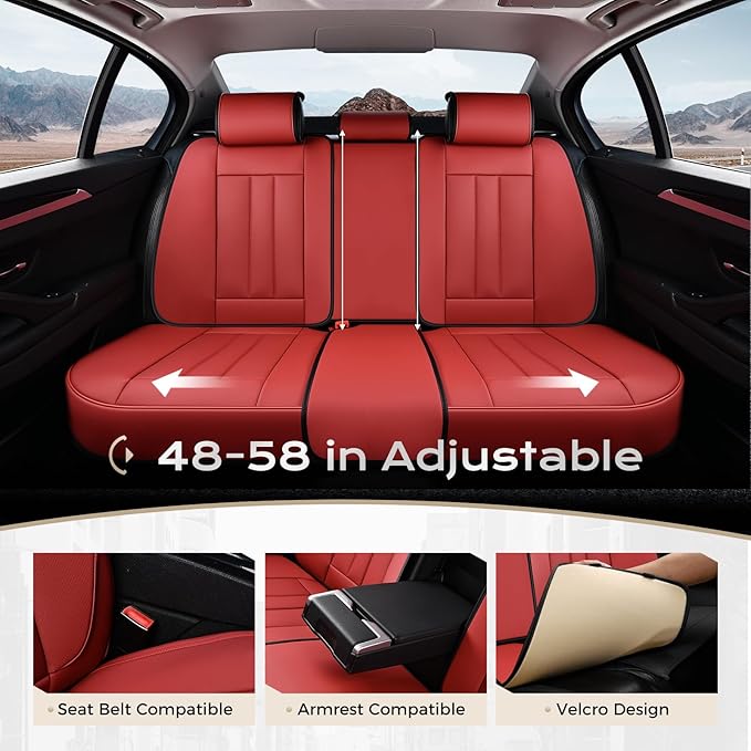 Coverado Car Seat Cover, Cover for Cars Front Seat, Premium Leather, Universal Fit Waterproof Seat Protectors, Car Seat Cushion Non-Slip for Most Cars-Red