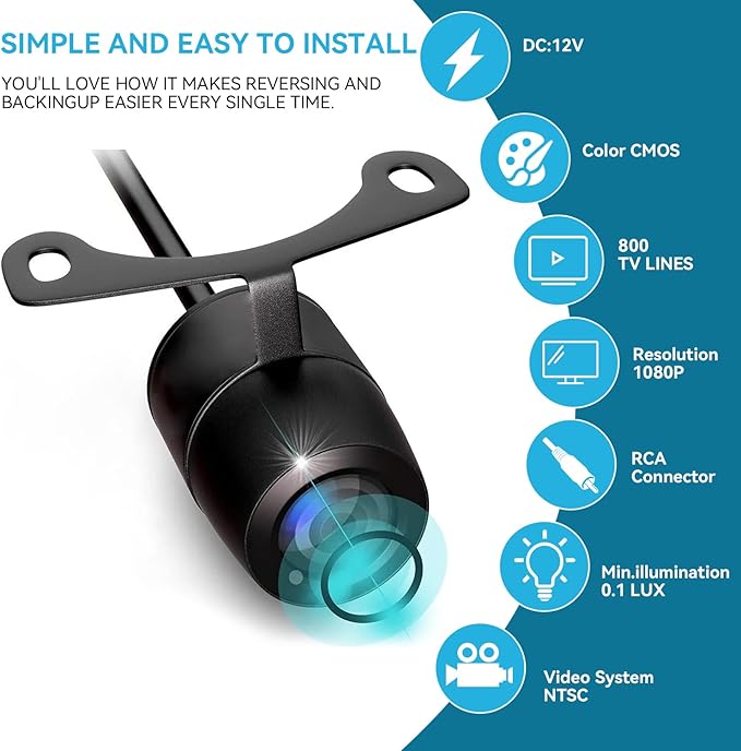Backup Camera with 5-Inch Monitor Easy Install: Plug-Play DIY Guide Lines Clear Night Vision HD 1080P Rear View Camera with Monitor Kit IP69 Waterproof Night Vision with On/Off Switch for Cars/SUVs