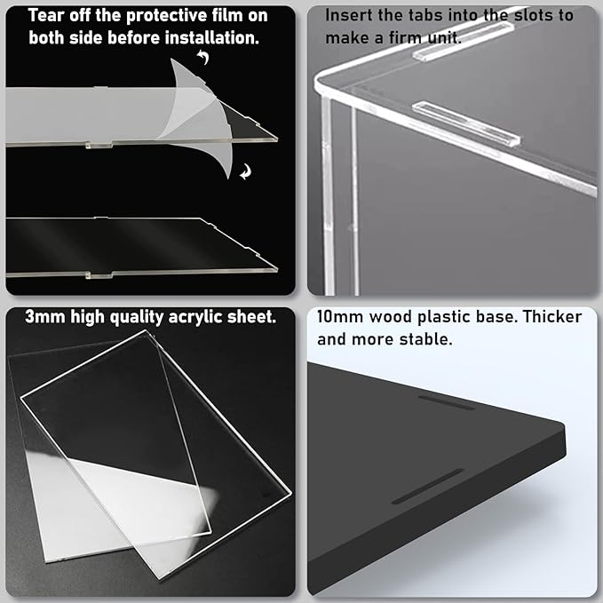 Choowin Acrylic Display Case for Lego Notre Dame 21061 for Lego Bowser 71411 for Lego X Mansion 76294 Thickened Clear Acrylic Display Cases for Collectibles Assemble Dustproof Display Box(Black Base)