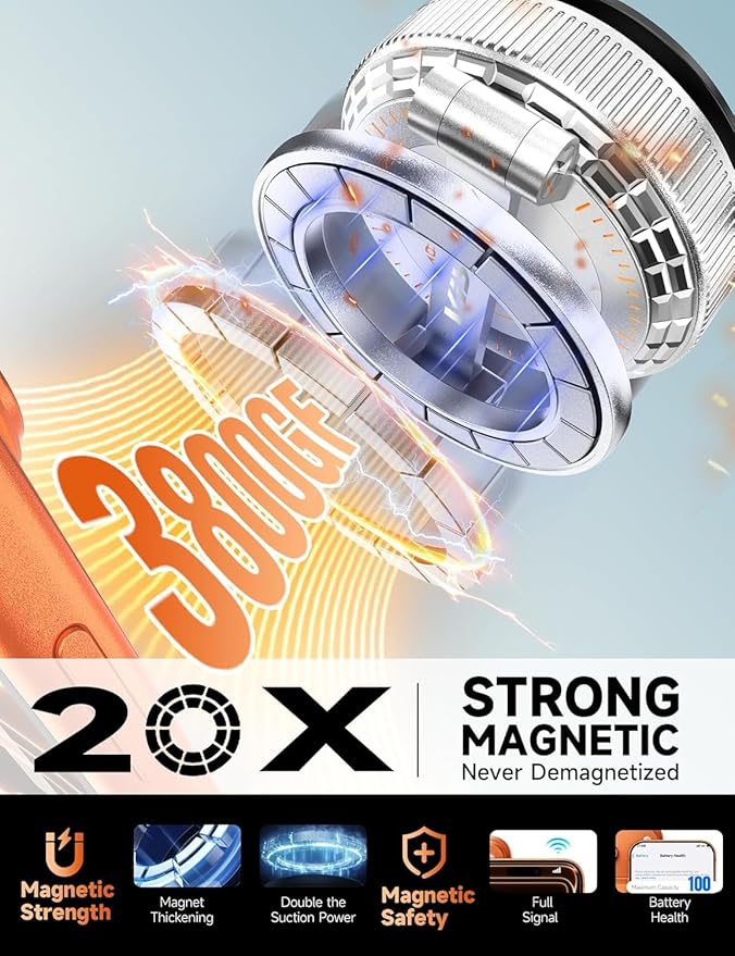 Pure Zinc Alloy Vacuum Magnetic Phone Holders for Your Car [105+LBS Suction & 3800gf Magnetic] 360° Adjustable Magsafe Car Phone Holder Mount for iPhone 17 16 15 14 13 12 Series & Android