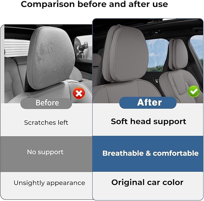 2 Packs Car Headrest Pillow for Volvo XC90 XC60 XC40 S60 S90 EX30 EX90 V60 V90 Interior Accessories, Soft & Breathable Head Support Cushion Car Front Seat Neck Pillow (Light Brown)