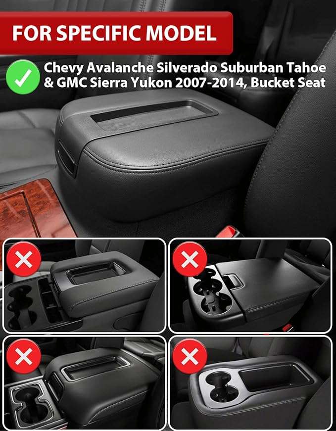 KBH Center Console Armrest Cover for 2007-2014 Chevy Silverado & Tahoe & Avalanche & Suburban, GMC Sierra & Yukon, Vinyl Leather, Floor Console Bucket Seat, Black