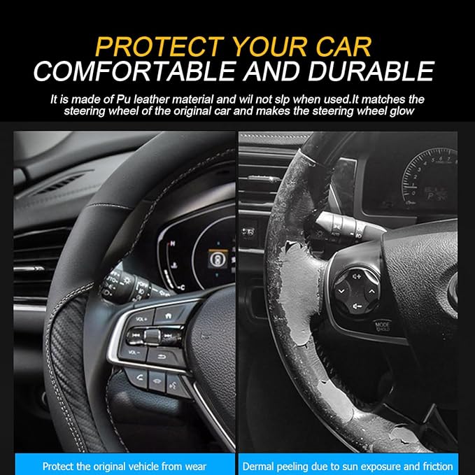 Mandark Car Steering Wheel Cover, 15 Inchs Microfiber Leather Non-Slip Vehicle Steering Wheel Protector, Breathable Auto Interior Protection Accessories, Universal for SUV Sedan Truck (Black/White)