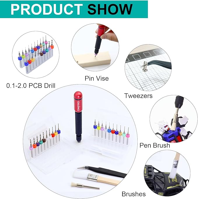 Dual-Bearing Pin Vise Hand Drill Set, 26 Pcs (0.1mm-2.0mm) with Tweezers & Cleaning Brush - Professional Micro Drill Bit Set for Jewelry, Resin, Clay, PCB, Mini Models, Plastic, Crafts(Red)