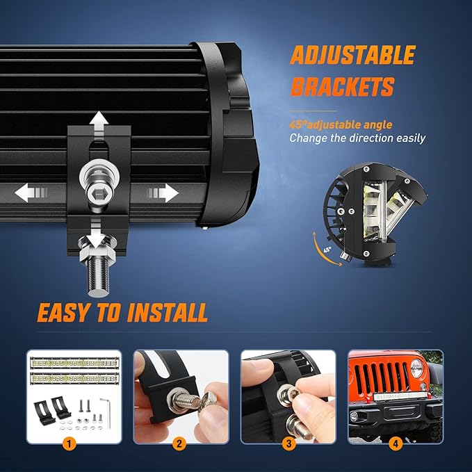 Nilight 22 Inch Side Shooter LED Light Bar Quadruple Row Spot Flood Combo Lights w/Wiring Kit for Fog Driving Work Lighting on Truck Tractor SUV ATV UTV Golf Cart Boats