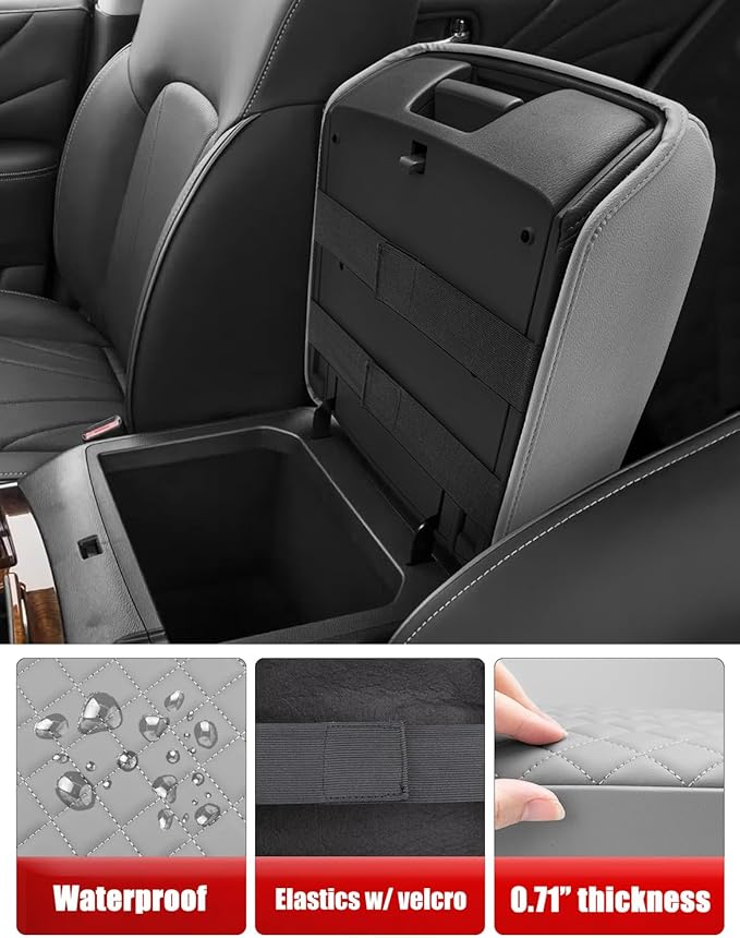 KBH Center Console Armrest Cover for Infiniti QX56 & QX80 2011-2017, Middle Console Lid Cushion Pad, Arm Rest Protective Covering, Vinyl Leather Interior Accessories, Light Gray