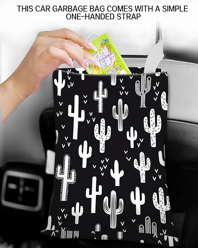 Car Garbage Can, Hanging Car Trash Can Bag for Cute Car Back Seat Organizer, Abstract Fun Cactus