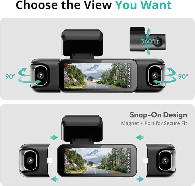 BOTSLAB 4 Channel Dash Cam 3K Front and Rear Inside 560° Coverage with Magnetic Side Cameras Car Camera with 3.18”Touch Screen 24/7 Parking Mode 5.8GHz WiFi GPS Voice Control (No SD Card)