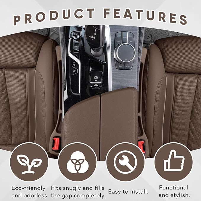 2PCS Car Seat Gap Filler Organizer, Upgrade Car Gap Filler with Fill and Storage Function for Storing Phones Keys Cards, Universal No Drop Seat Guard for Cars (Brown)
