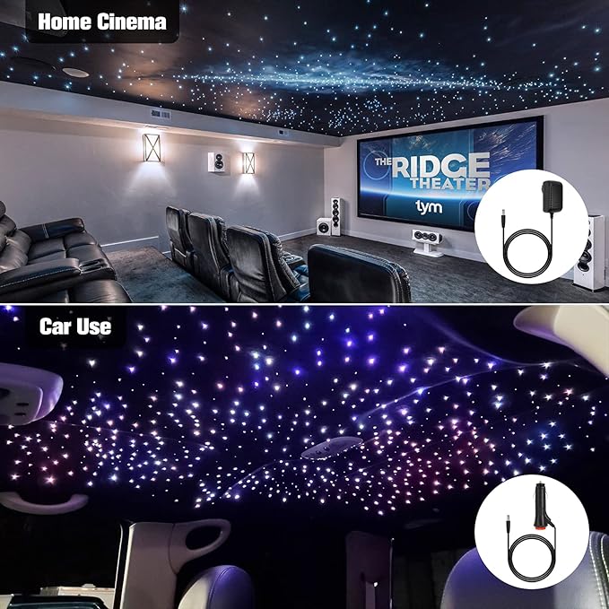 CHINLY 32w Twinkle 800pcs 0.03in 13.1ft Bluetooth RGBW LED Fiber Optic Star Ceiling Light,APP/Remote Music Mode Headliner Light Kit+Adapter+Cigarette Lighter+10 Crystals,for Headliner/Home Theater