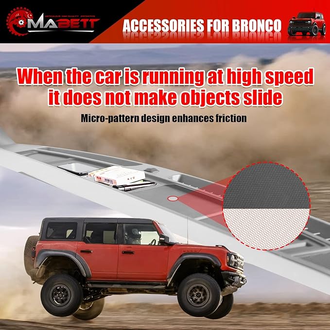 Mabett Car Dash Non-Slip Rubber Pad 3 PCS for Ford Bronco Accessories 2021 2022 2023 2024, Non-Slip Shock Proof Dashboard Mat fit Bronco 2/4-Door, Car Interior Cover Tray