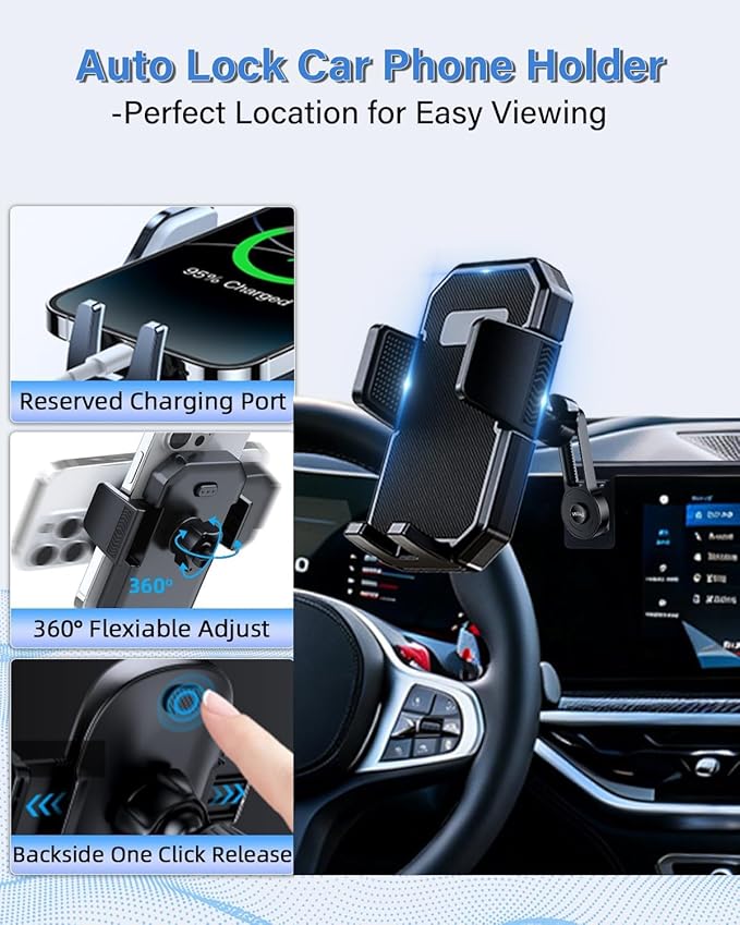 PZK Car Phone Mount for 2024-2026 BMW X5 /BMW X6 /2023 2024 2025 2026 BMW X7 Accessories Custom 14.9-inch Screen Auto Lock Car Phone Holder 360° Rotating Extension Rod Not Affect Air Vent