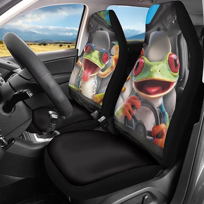 Funny Tree Frog Car Seat Covers for Front Seats Anti-Slip Comfort Front Bucket Seat Cover Universal Fit for SUV Truck Sedan