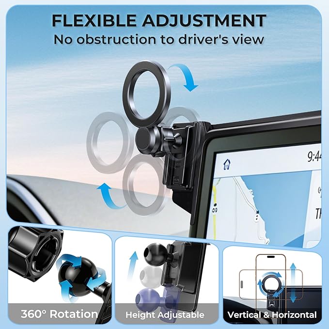 Car Phone Holder for Ford Mustang Mach-E 2025 2024 2023 2022 2021 (Only for 15.5-Inch Screen) 360° Rotation Magnetic Cell Phone Mount, Compatible with Magsafe, Does Not Affect Air Vent